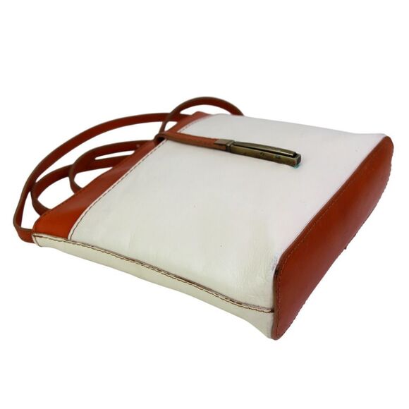 Borse in Pelle WHITE GENUINE LEATHER BROWN TRIM ZIP X-BODY SHOULDER BAG HANDBAG - Picture 8 of 16